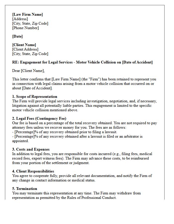 Motor Vehicle Collision Litigation Engagement Letter