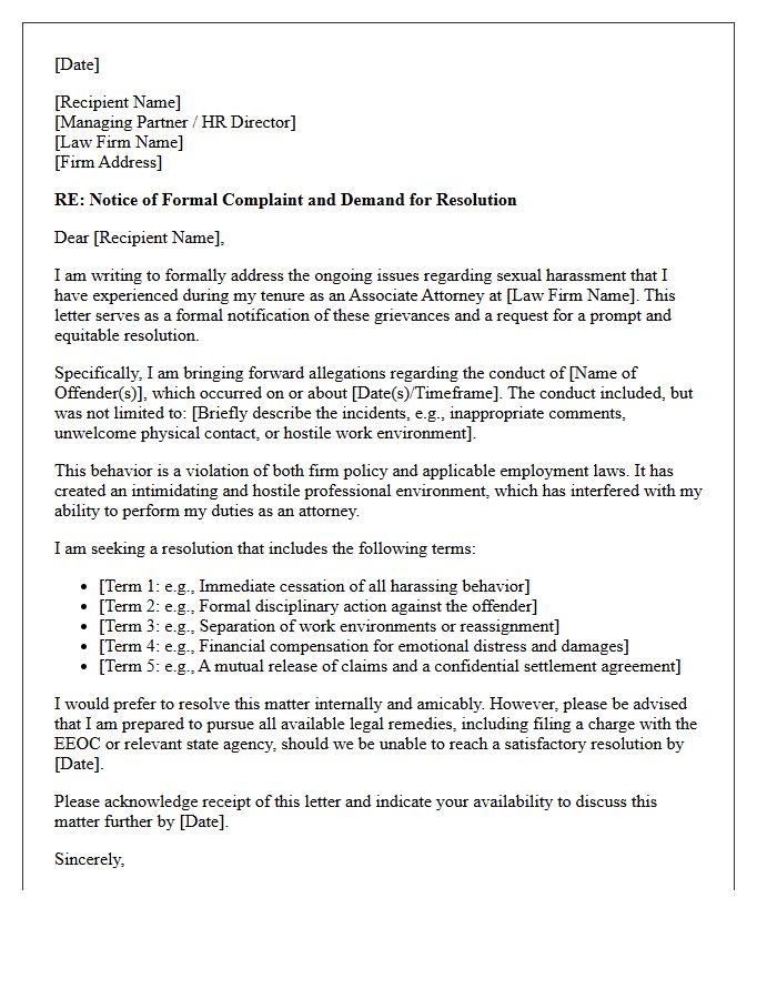 Associate Attorney Sexual Harassment Resolution Letter