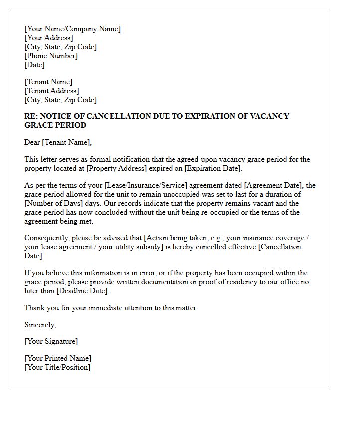 Vacancy Grace Period Expiration Cancellation Letter