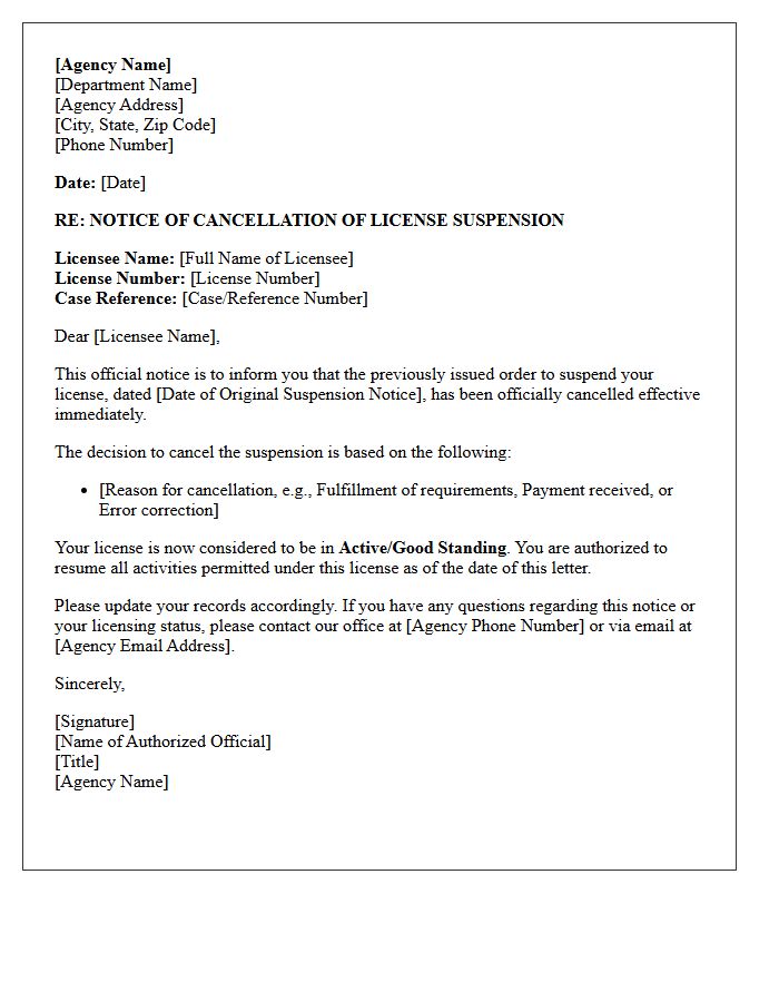 Official Agency Notice Letter Of Cancellation For License Suspension