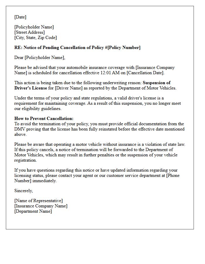 Pending Insurance Cancellation Letter Due To Suspended Drivers License