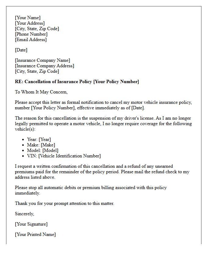 Motor Vehicle Insurance Cancellation Letter For Suspended License
