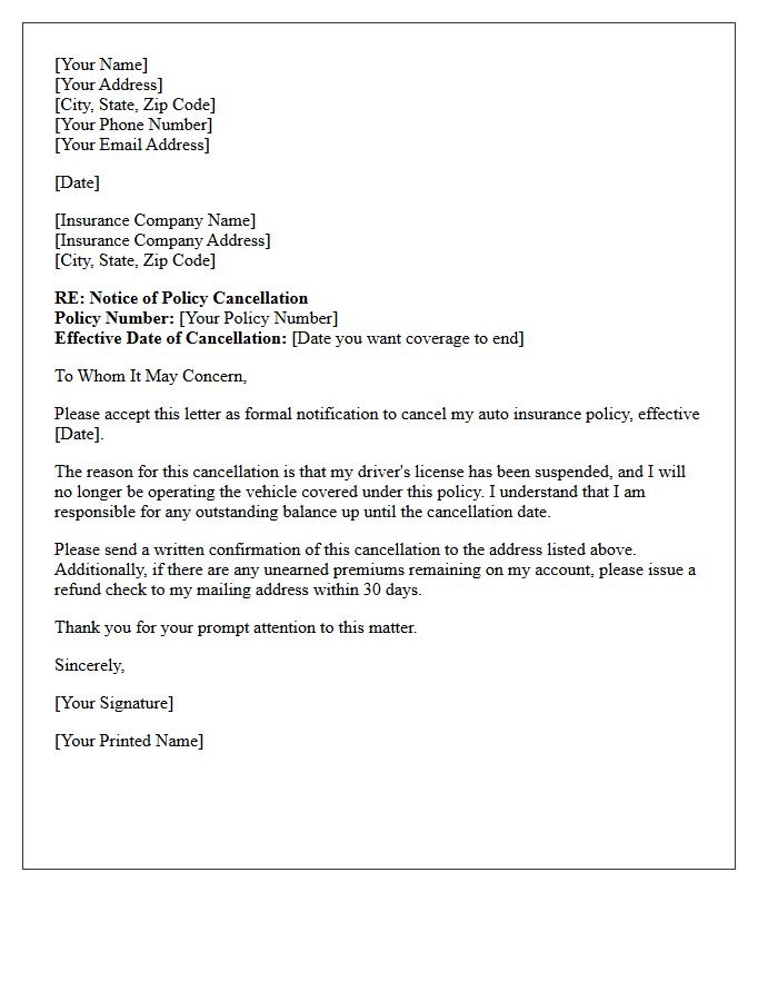 Standard Insurance Cancellation Letter For Suspended Drivers License