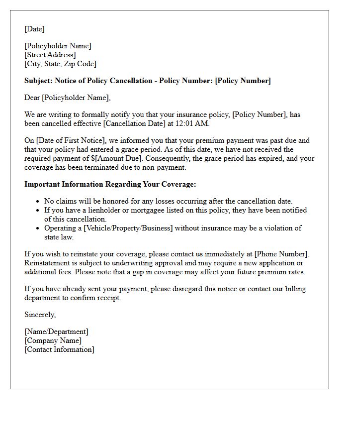Grace Period Expiration and Official Policy Cancellation Letter