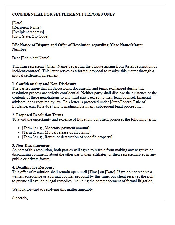 Law Firm Non-Disclosure and Resolution Letter