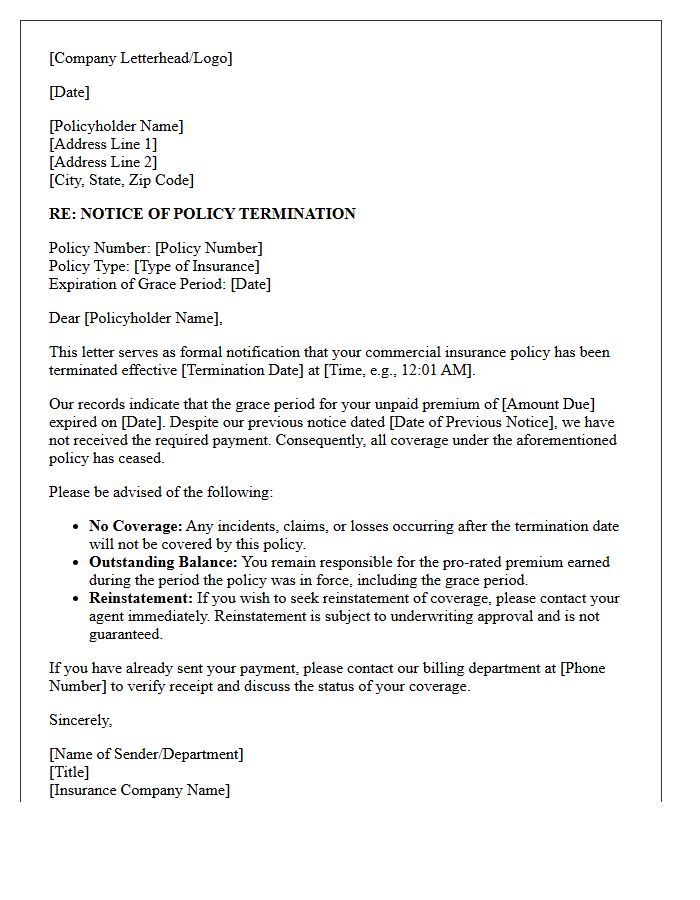 Commercial Policy Grace Period Expiration and Termination Letter