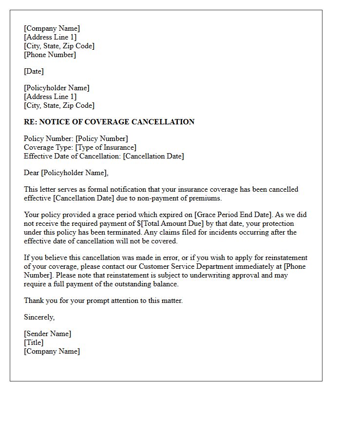 Notice of Coverage Cancellation and Grace Period Expiration Letter