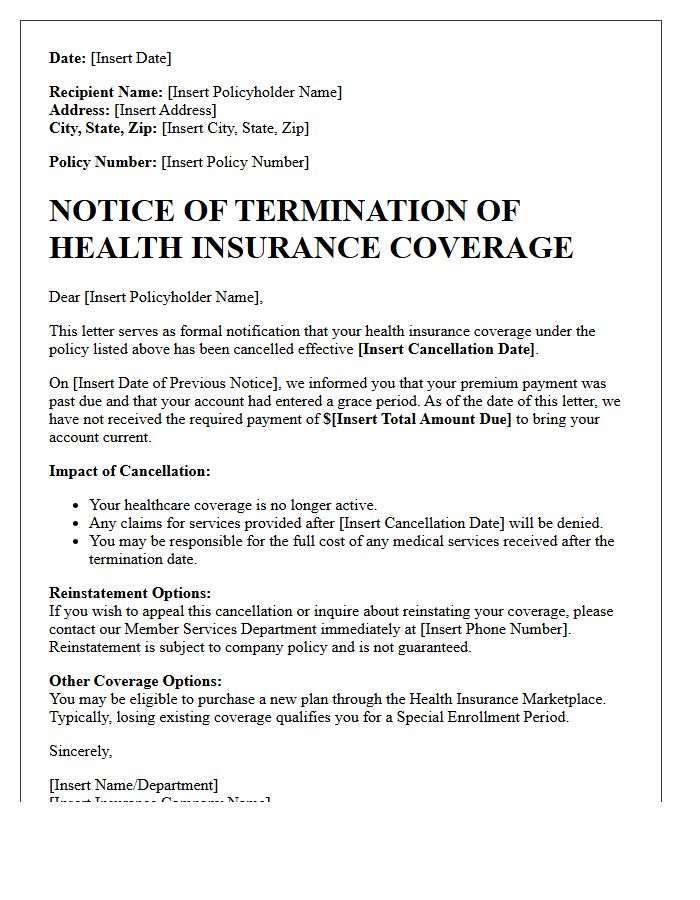 Health Insurance Grace Period Expiration and Cancellation Letter