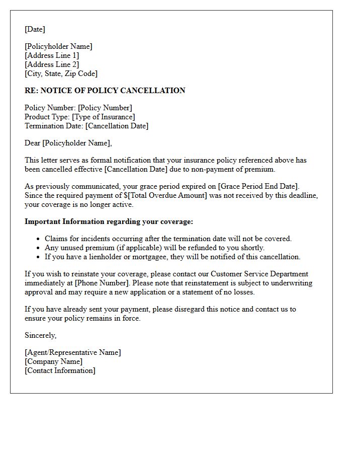 Overdue Premium Grace Period Expiration and Cancellation Letter