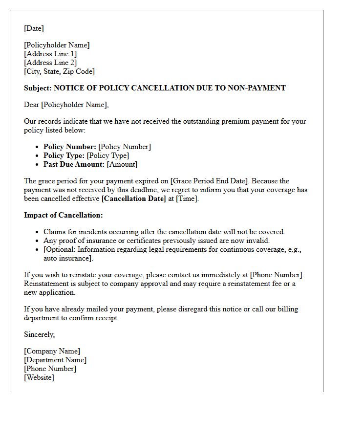 Unpaid Premium Grace Period Expiration and Cancellation Letter