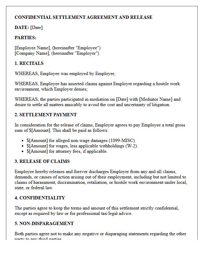 Mediated Hostile Work Environment Settlement Letter