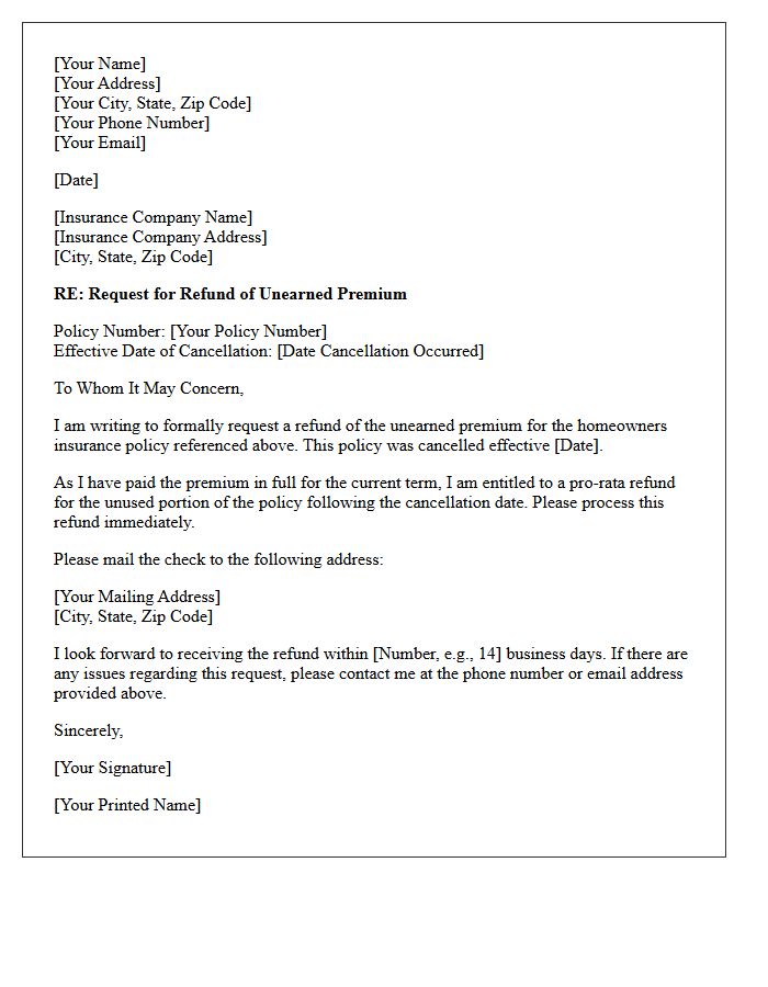Homeowners Policy Cancellation Unearned Premium Refund Letter