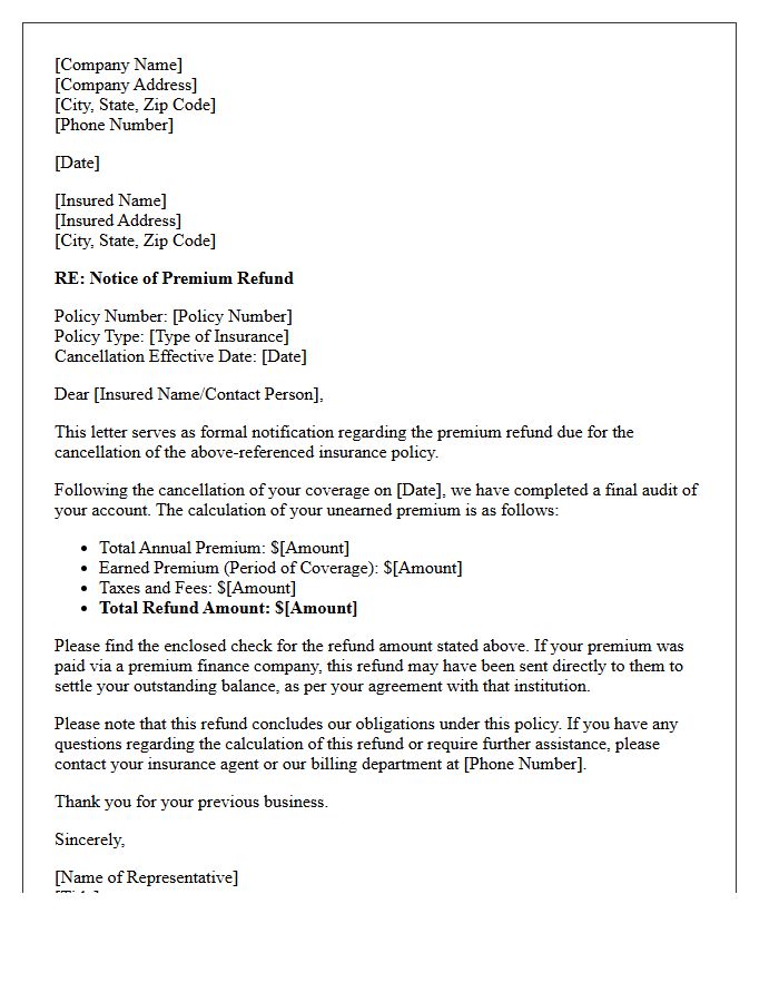 Commercial Coverage Post-Cancellation Refund Notice Letter