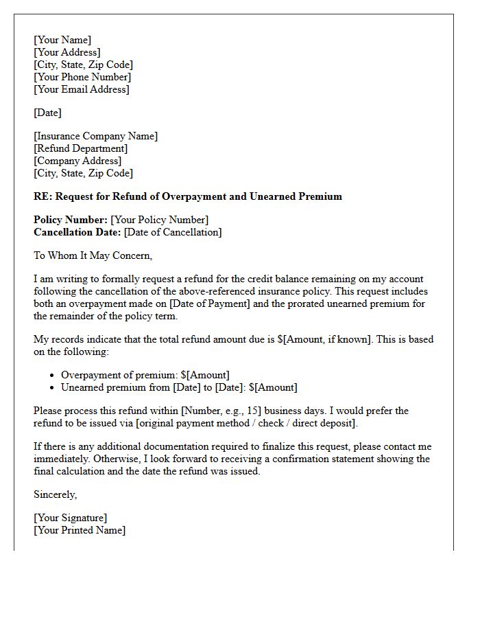 Overpayment And Unearned Premium Cancellation Refund Letter