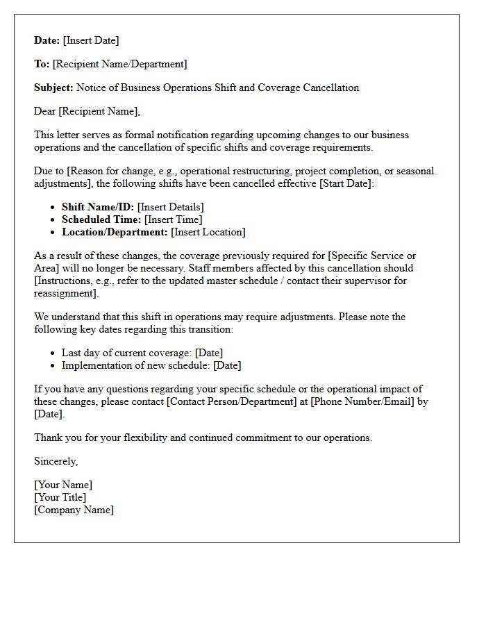 Business Operations Shift And Coverage Cancellation Notice Letter