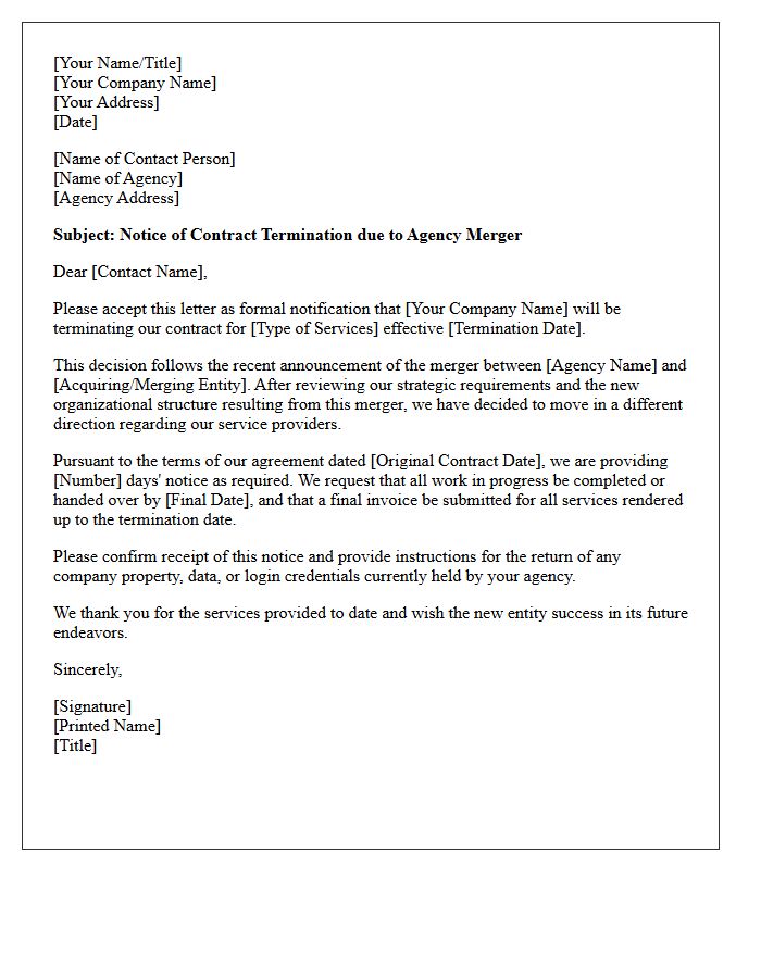 Agency Merger And Subsequent Contract Cancellation Letter