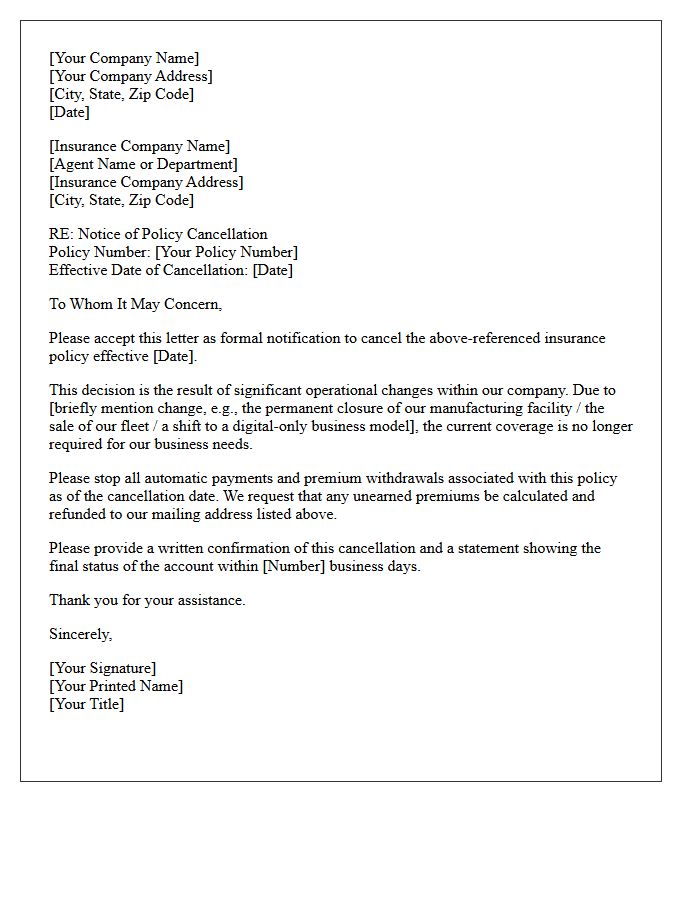 Commercial Coverage Cancellation Due To Operational Changes Letter