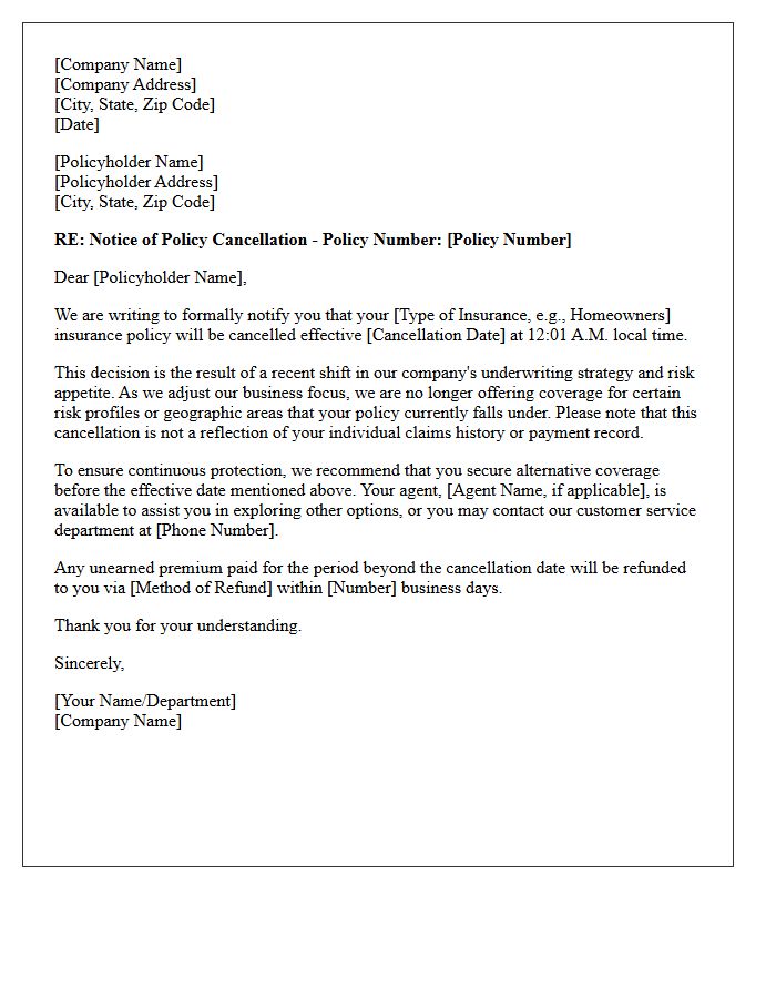 Notice Of Cancellation Letter Following Underwriting Strategy Shift