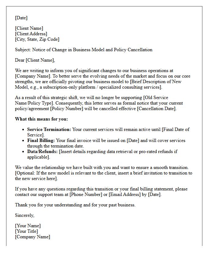 Business Model Pivot And Client Policy Cancellation Letter