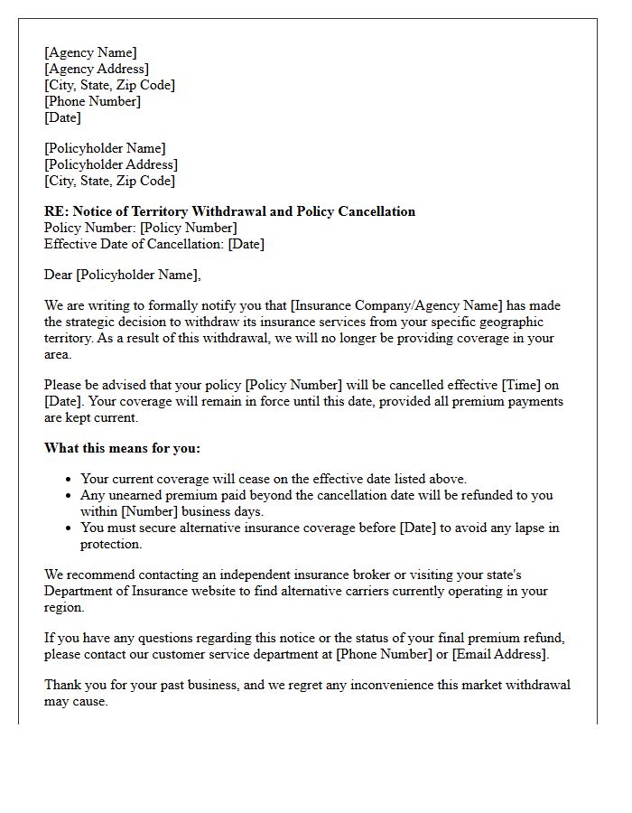 Agency Territory Withdrawal And Policy Cancellation Letter