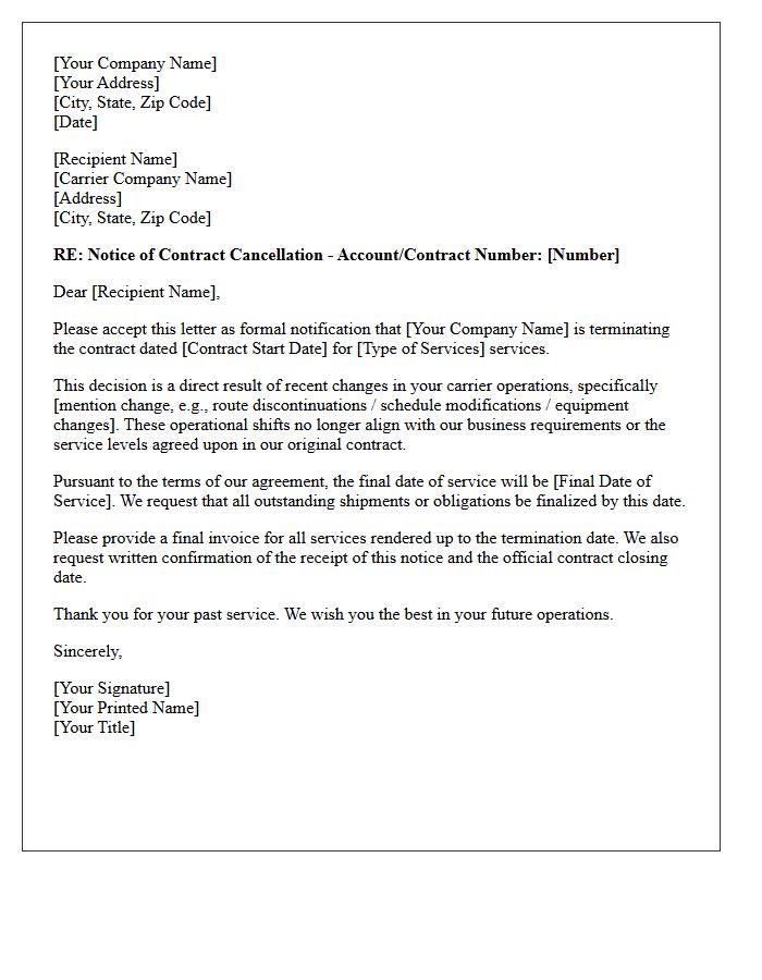 Notice Of Contract Cancellation Due To Carrier Operations Change Letter