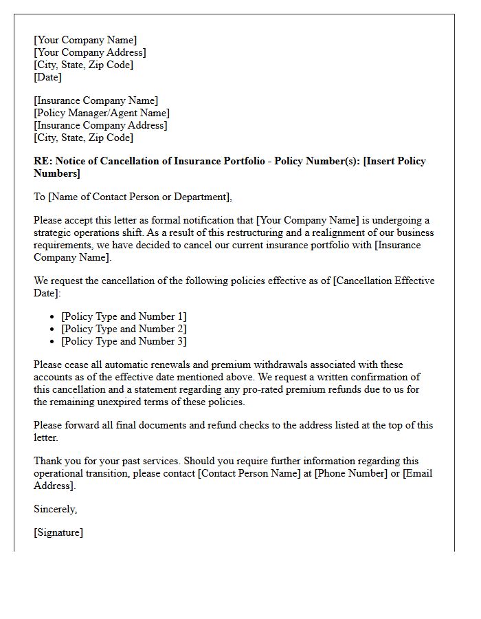Strategic Operations Shift And Insurance Portfolio Cancellation Letter