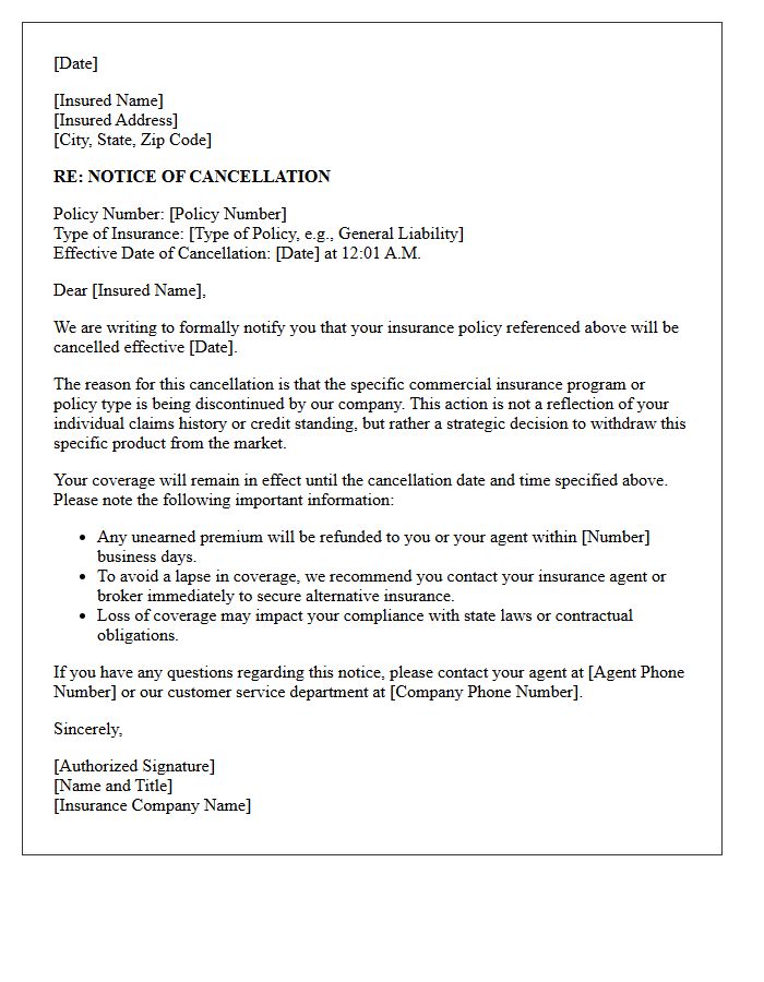 Notice Of Cancellation Letter For Discontinued Commercial Policies