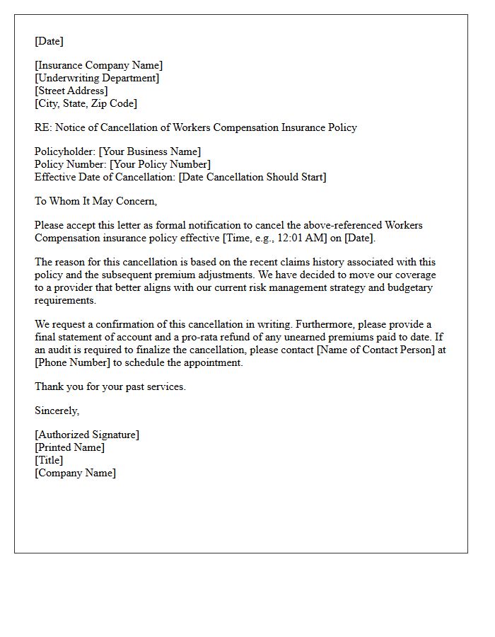 Workers Compensation Insurance Cancellation Letter Based on Claims History
