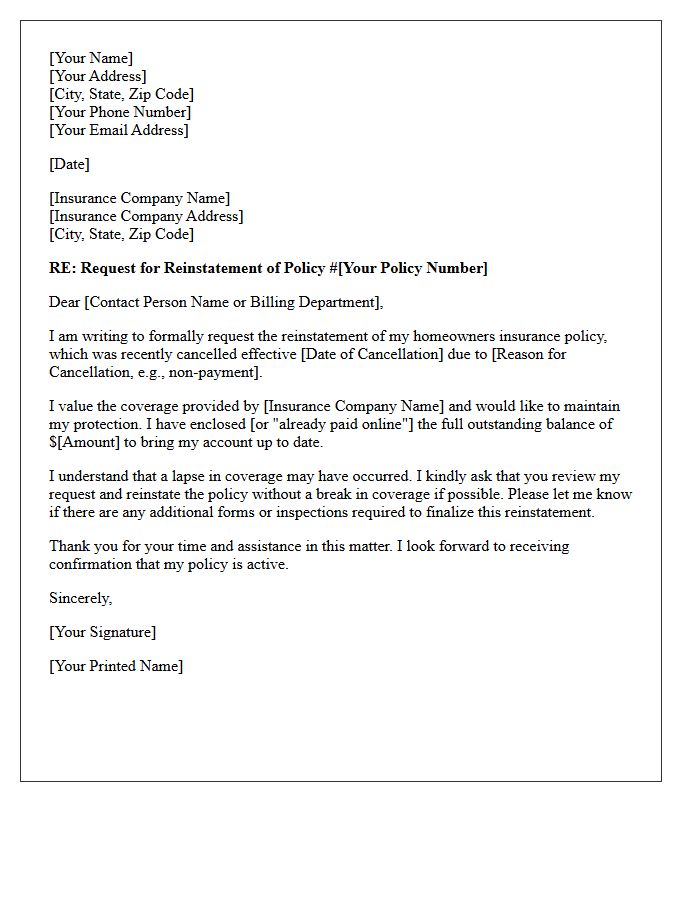 Homeowners Insurance Cancellation Reinstatement Letter