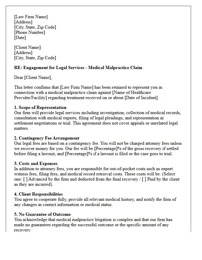 Medical Malpractice Representation Engagement Letter