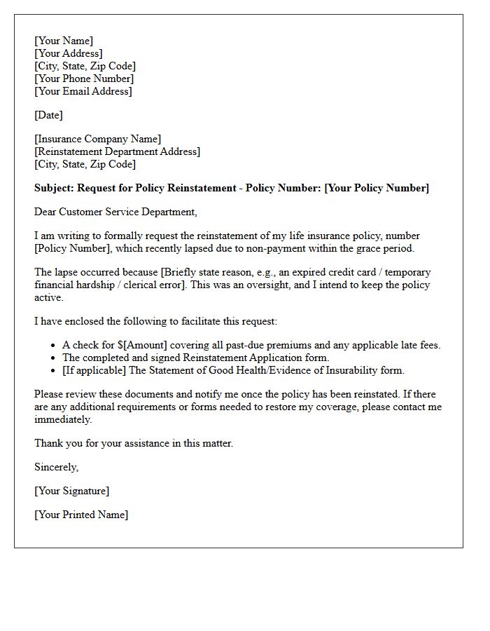 Life Insurance Grace Period Reinstatement Letter