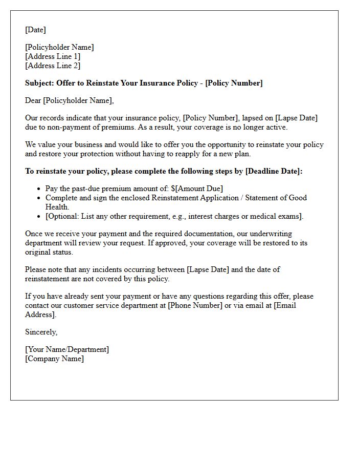 Lapsed Policy Reinstatement Offer Letter