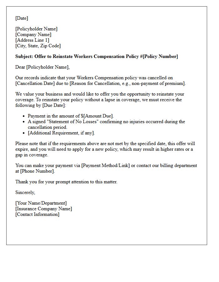 Workers Compensation Policy Reinstatement Offer Letter