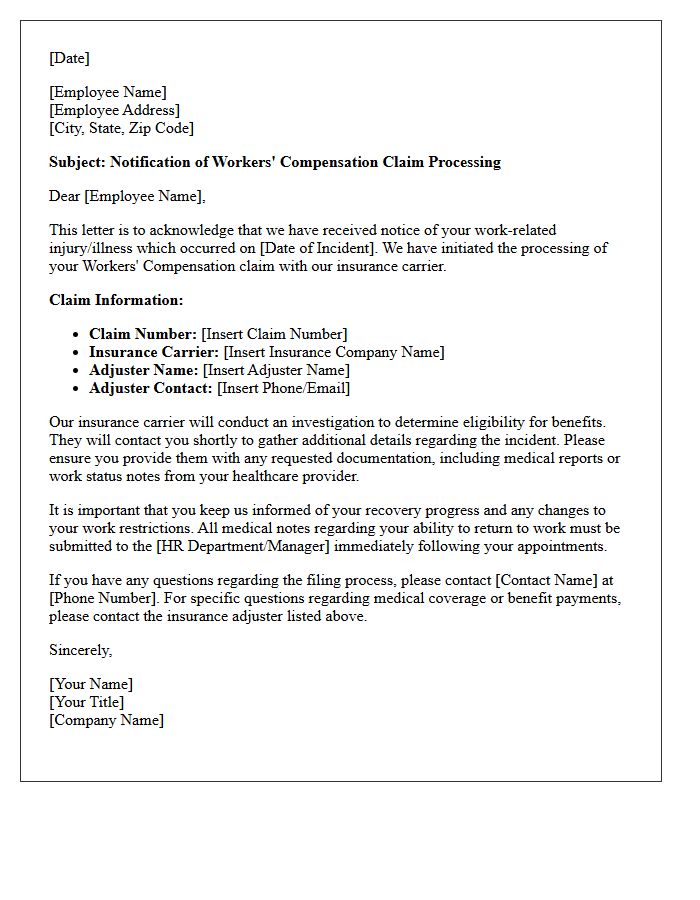 Workers Compensation Initial Claim Processing Letter