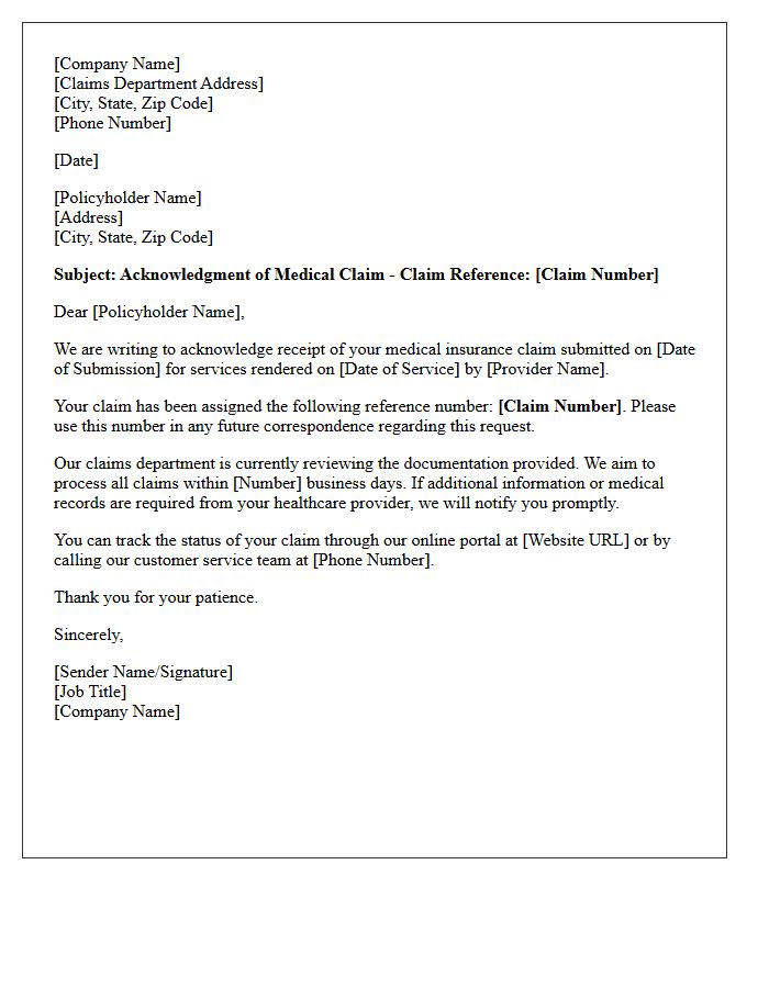 Health Insurance Medical Claim Acknowledgment Letter