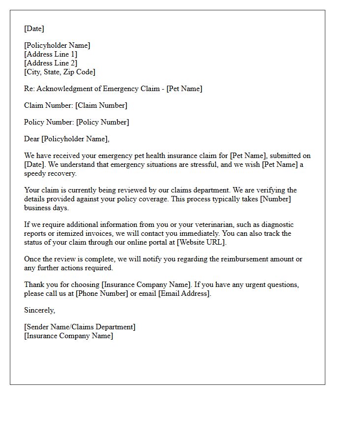 Pet Health Emergency Claim Acknowledgment Letter
