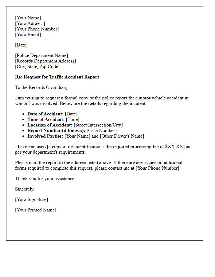 Auto Accident Police Report Request Letter