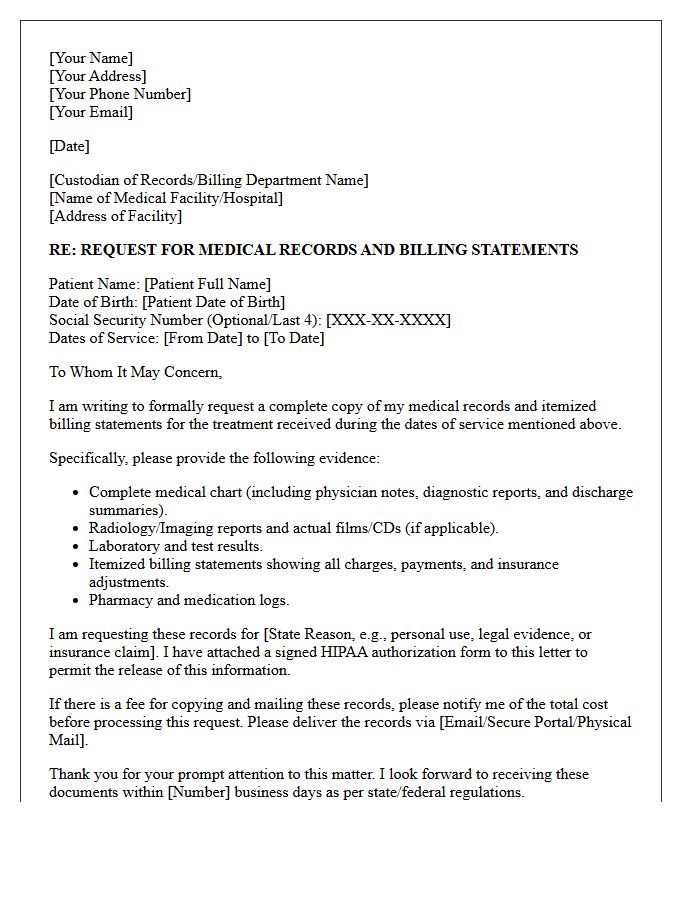 Medical Records and Billing Evidence Request Letter