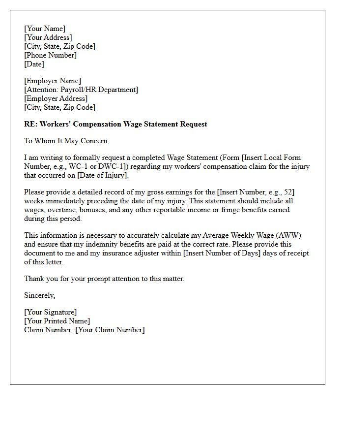 Workers Compensation Wage Statement Request Letter