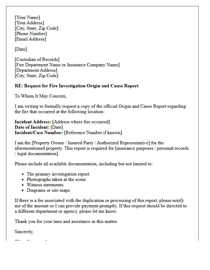 Fire Damage Origin and Cause Report Request Letter