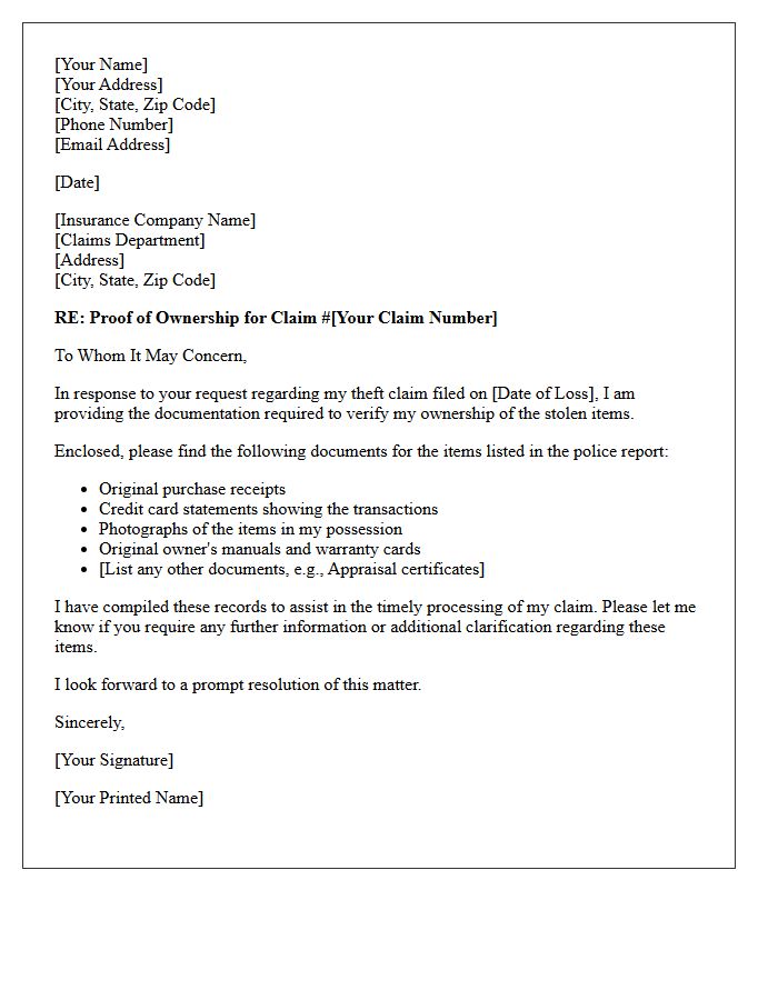 Theft Claim Proof of Ownership Request Letter
