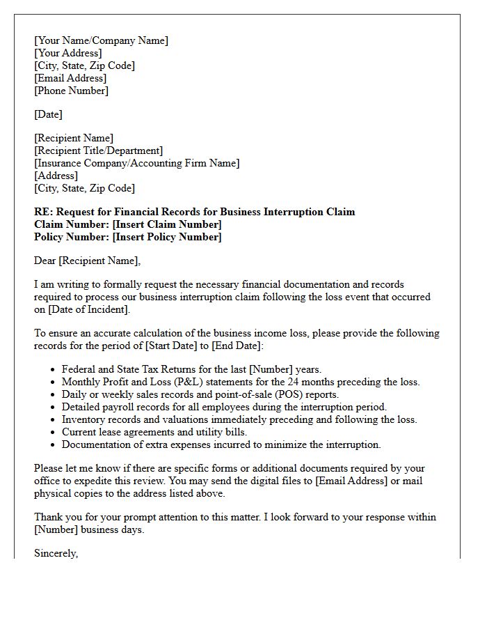 Business Interruption Financial Record Request Letter