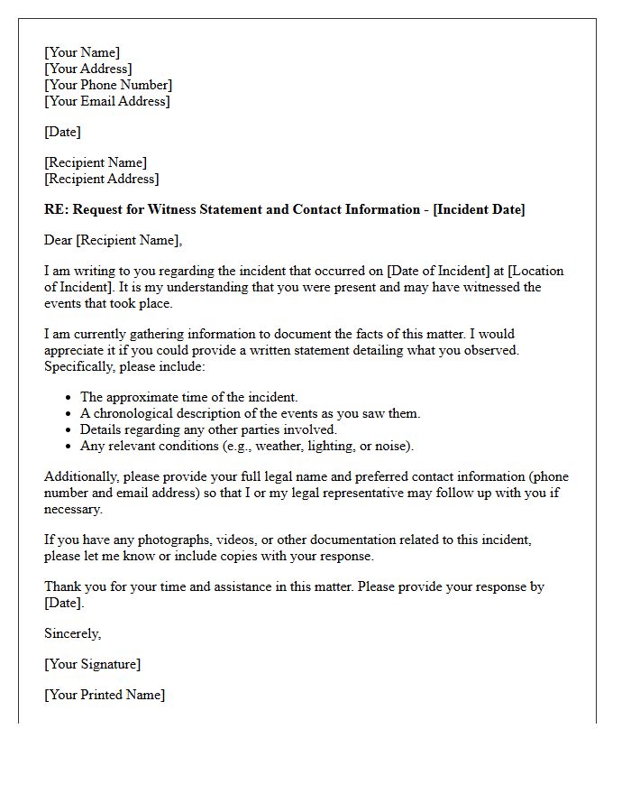 Witness Statement and Contact Information Request Letter