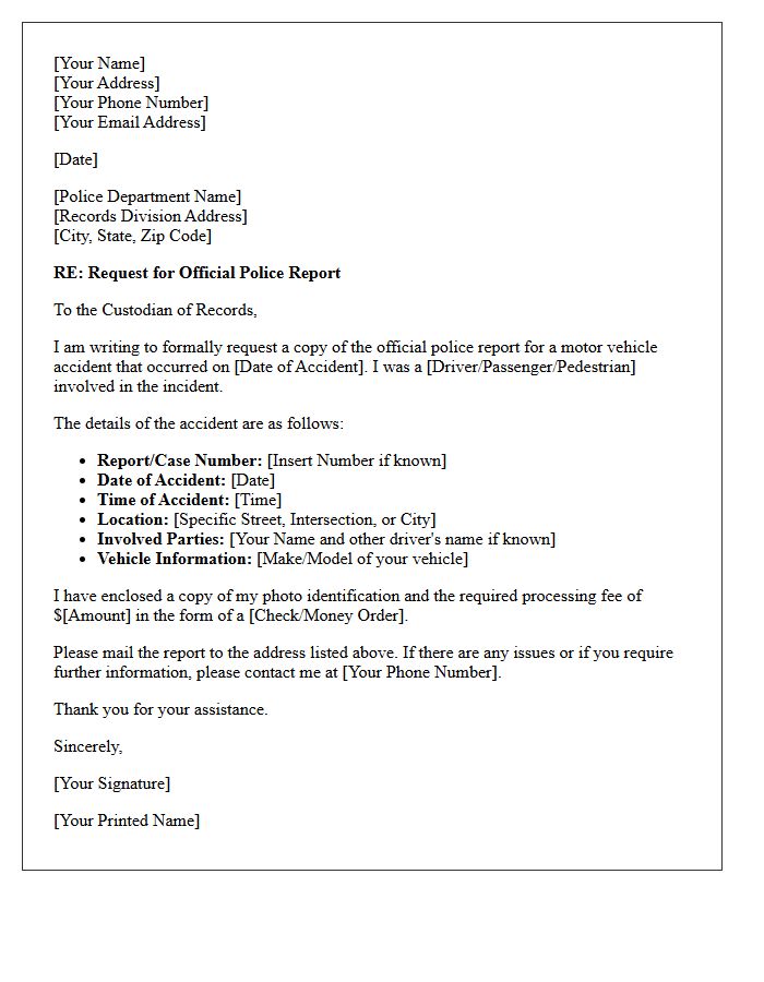 Letter Requesting Official Auto Accident Police Report