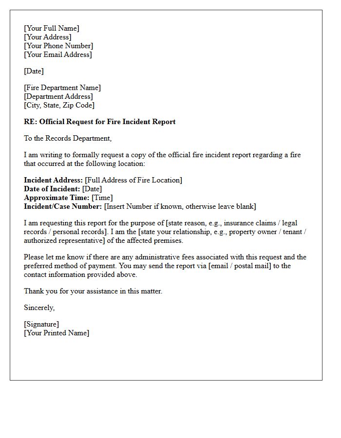 Official Letter Requesting Fire Damage Incident Report