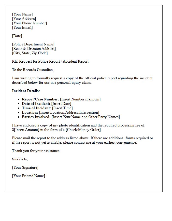 Letter Requesting Police Report for Personal Injury Claim