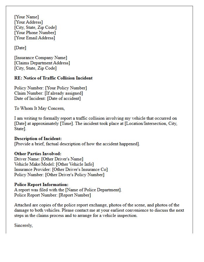 Insurance Agency Letter for Traffic Collision Incident Report