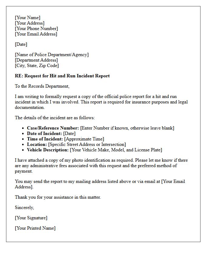 Official Letter Requesting Hit and Run Incident Report