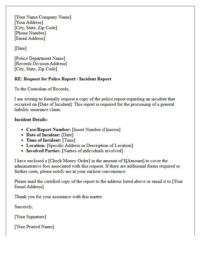Letter Requesting Police Report for General Liability Claim