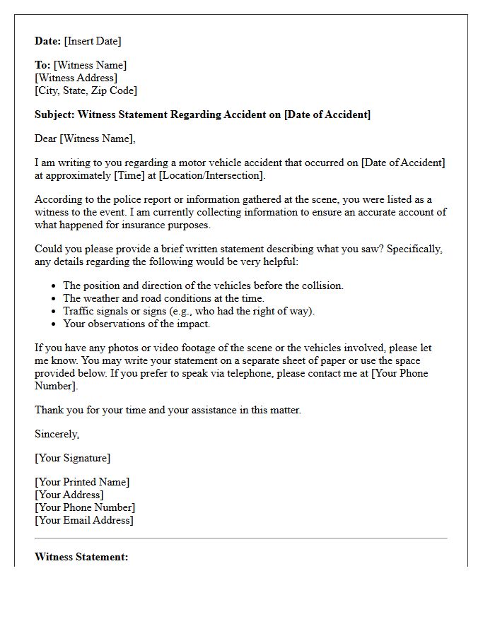 Auto Accident Third-Party Witness Statement Request Letter